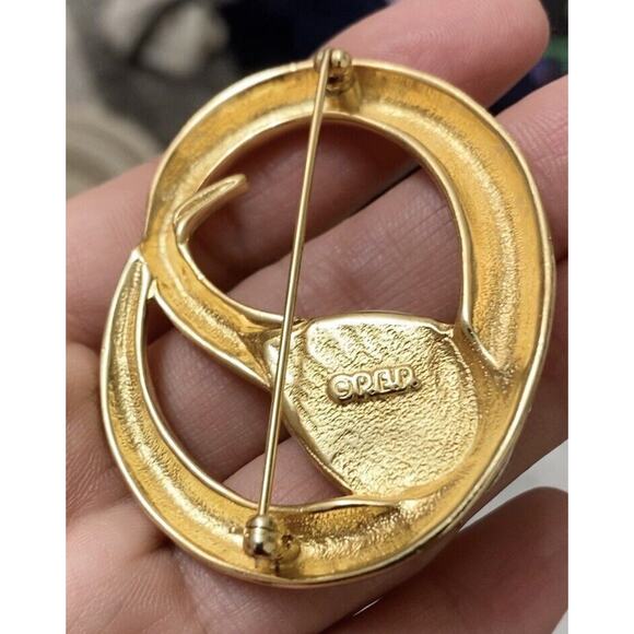 Vintage EDWIN PEARL PEP Brooch Pin Gold Tone w/ Pearl 2” x 1.75" RARE - Picture 8 of 13